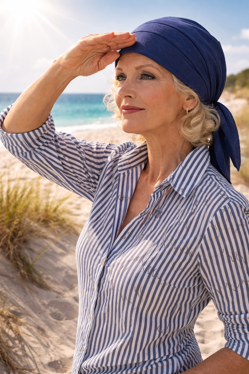 Damen Bandana aus Baumwolle mit Gummizug im Nacken, fertig gebunden, ohne Binden, doppellagig verarbeitet für guten Sitz und hohen Tragekomfort