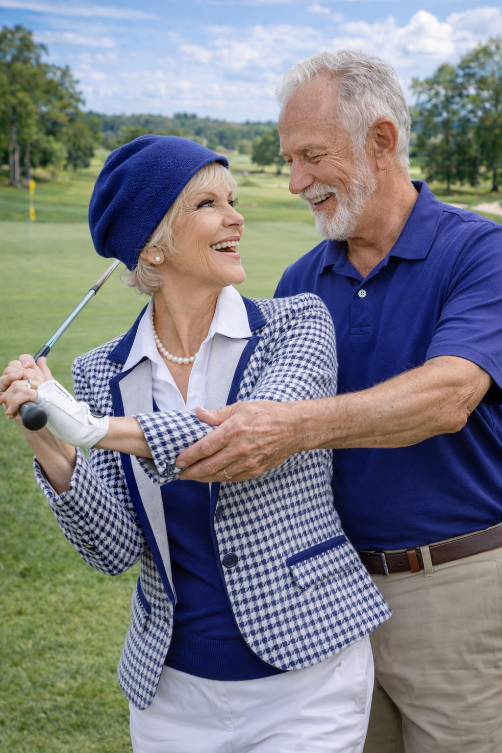 Frau mit Mütze spielt Golf