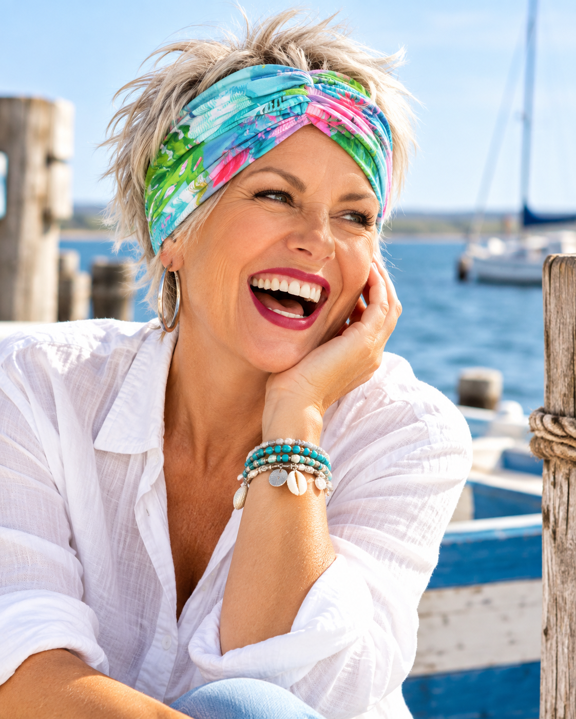 Lina Maris Sommerstirnband für Damen aus Baumwolle – buntes Sommer Haaraccessoire in Türkis, Grün und Pink